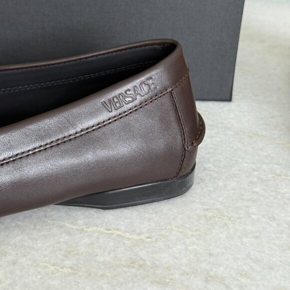 Versace 1015591 Dark Brown Leather Driver Shoes with Medusa plaque, many sizes - Picture 8 of 12